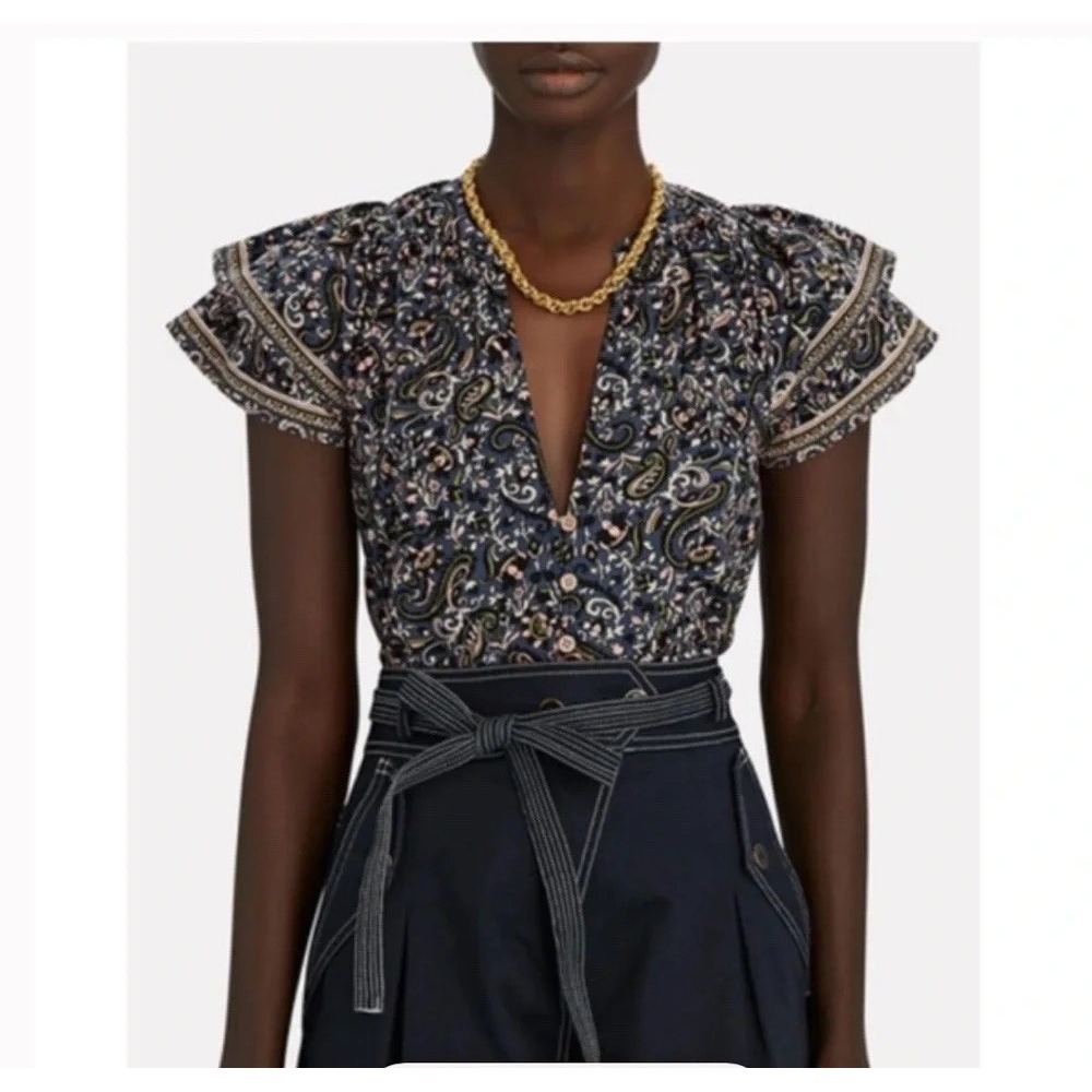 VERONICA BEARD Mahia Paisley Ruffled Top Size 10
